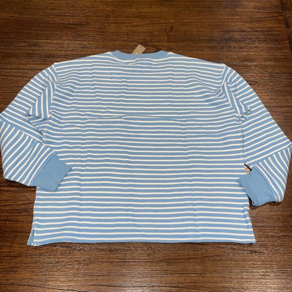 NWT FLAWED J.Crew Sz XS Heritage Terry Relaxed Crewneck Sweatshirt Blue Stripe - Picture 6 of 10